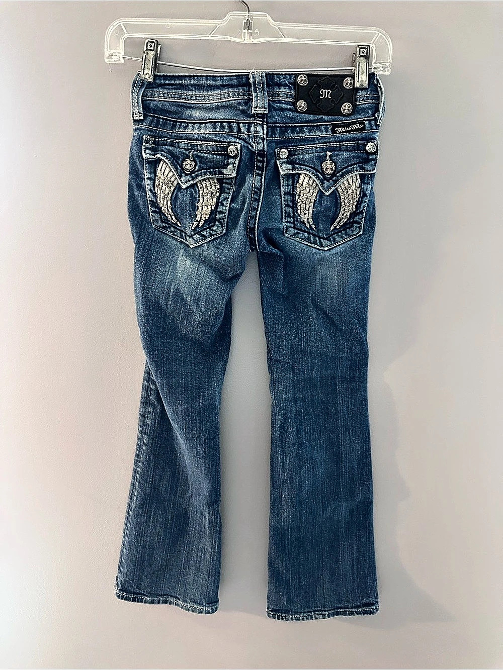 Miss Me Girls Angel Wing Bootcut Jeans Size 10 Bling Rhinestone Distressed Denim